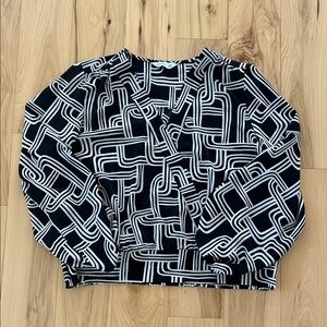Nine West Black w White Pattern Long Sleeve Top Size XXL
